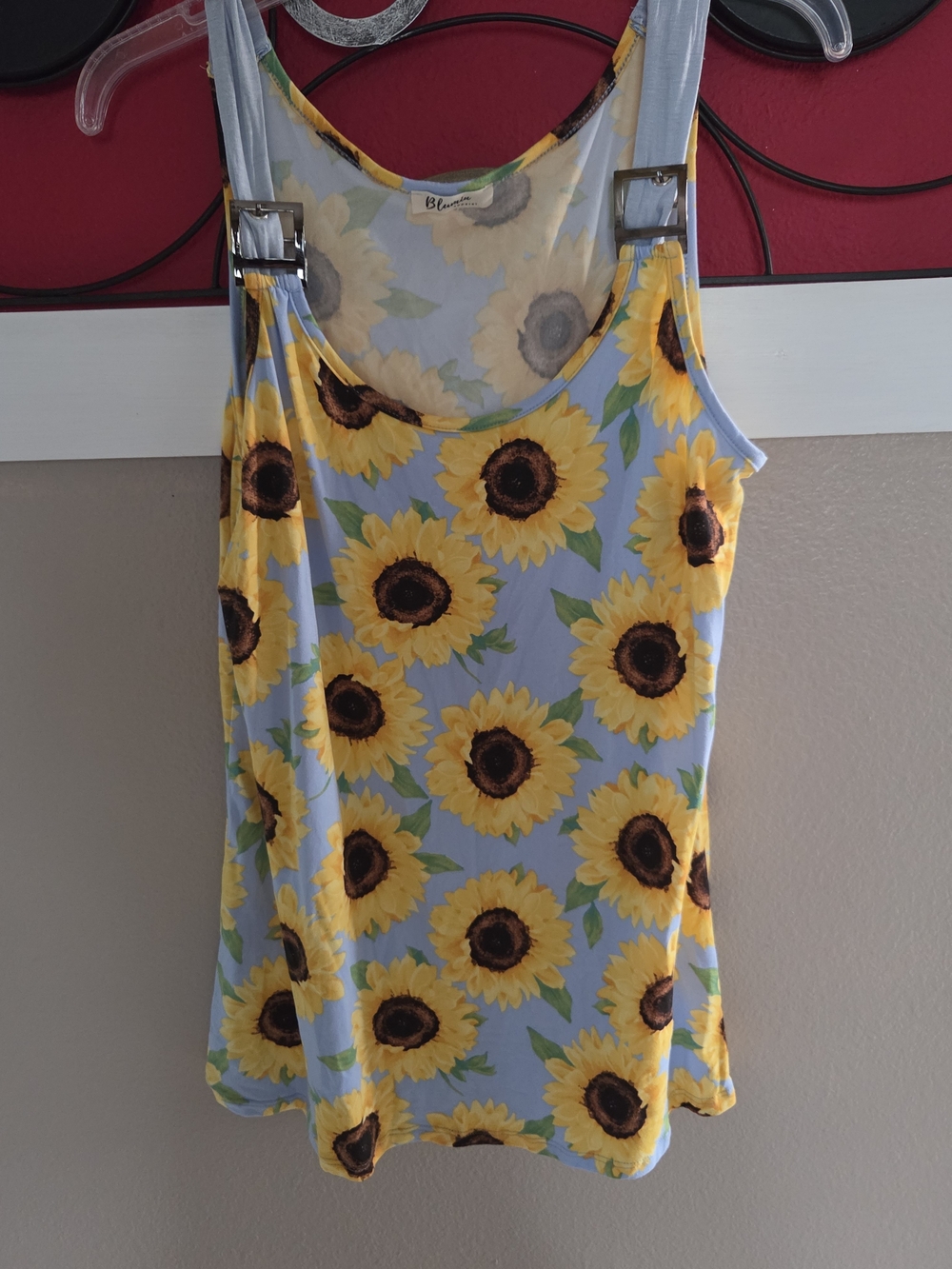 Sunflower Print Tank Top - Yellow & Light Blue